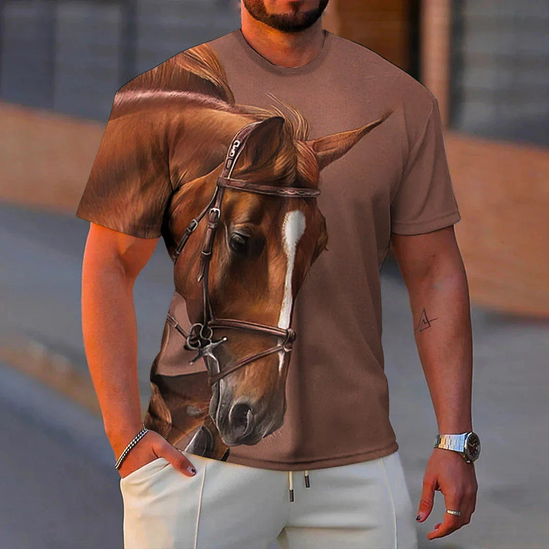 Fashion 3D Horse Print Men's T-Shirt Quick Dry Short Sleeve Tees Summer Casual Man Clothing Tops Loose Oversized T-Shirt for Men