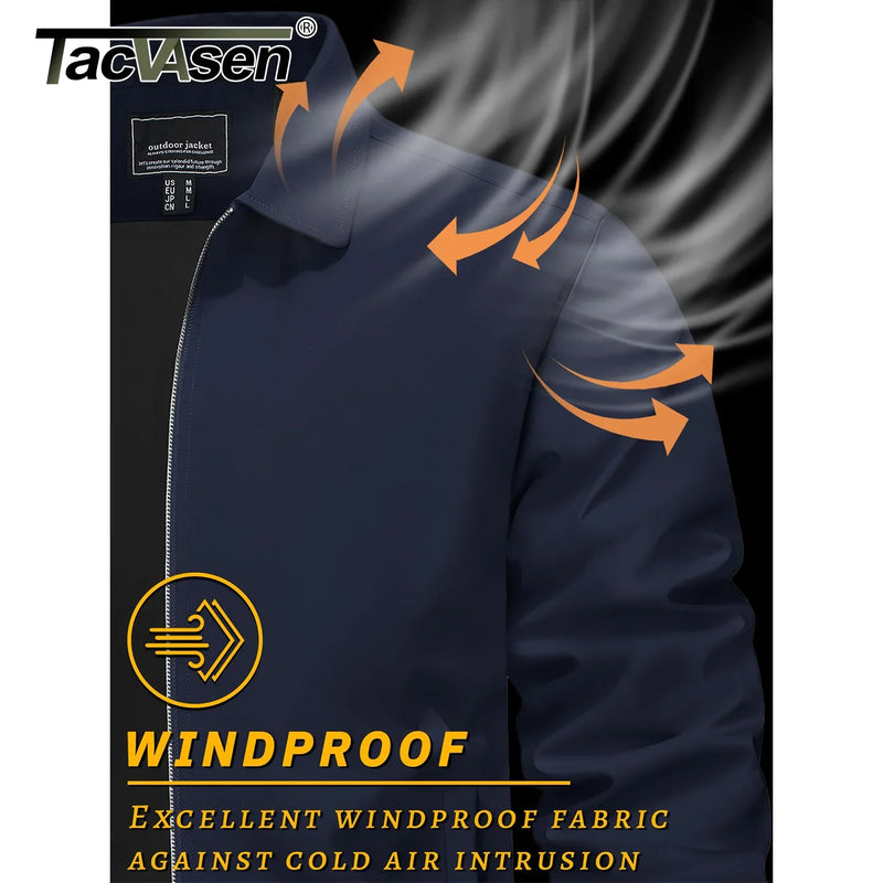 TACVASEN Lightweight Work Jackets Mens Classic Tunic Style Zipper Pockets Bomber Jackets Full Zip Spring Fall Jacket Outwear