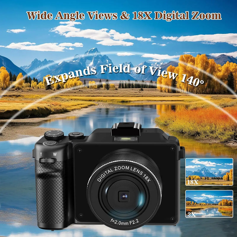 56MP Digital Camera Front Rear Dual Lens Selfie 4K Photography Camcorder Auto Focus 16X Youtube Livestream WIFI Webcam DIY Frame
