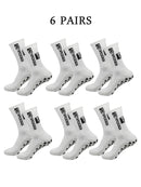 6 pairs of football socks, men's and women's mid length anti slip training socks, thickened professional sports socks