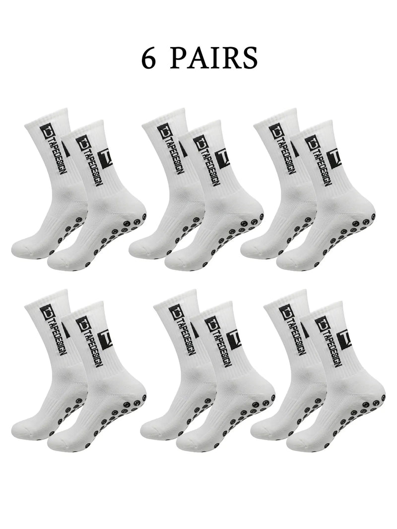 6 pairs of football socks, men's and women's mid length anti slip training socks, thickened professional sports socks