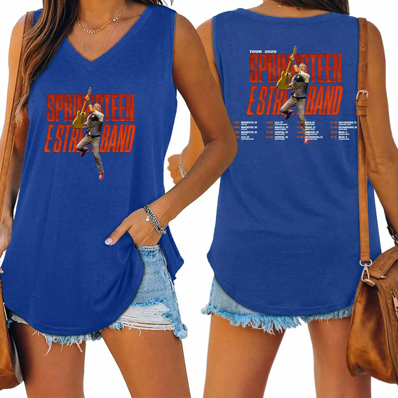 Bruce Springsteen and E Street 2025 Tour Tank V-neck Female Vest Loose Oversized Women No Sleeves Top