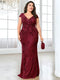 XUIBOL Plus Size  Elegant Sequin Evening Dress Long 2024 Women Mermaid Formal Deep V-neck Prom Luxury Wedding Party Dresses