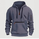 Men's hooded drawstring zipper pocket autumn and winter Hoodies fashion casual daily street solid color plus cashmere warm Tops
