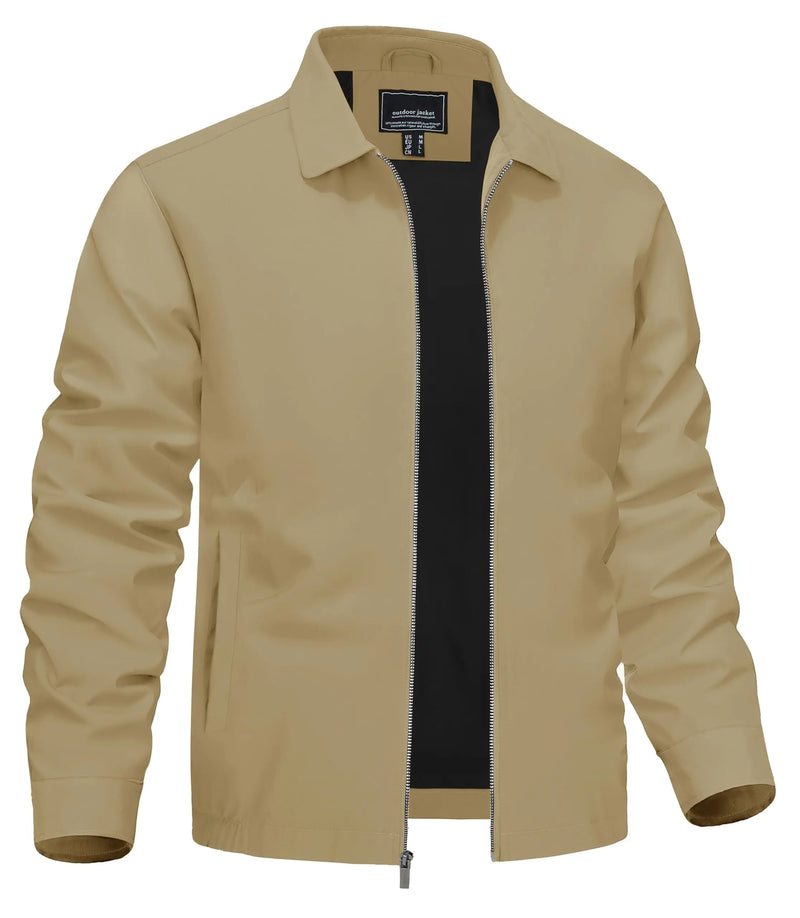 TACVASEN Lightweight Work Jackets Mens Classic Tunic Style Zipper Pockets Bomber Jackets Full Zip Spring Fall Jacket Outwear