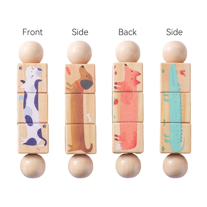 1PC Wooden Baby Rattles Toy Rotating Animal Shaped Matching Blocks Toy Baby Exercise Coordination Puzzle Montessori Toy Kid Gift