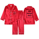 2Pcs Red Satin Pyjamas Kids Sets Boys Girls Solid Silk Children's Pajamas Clothes Toddler Lounge Pjs 2-12T Baby Clothing