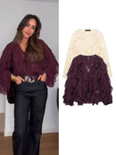 TFMLN Sexy Women Translucent Ruffles Blouses 2025 New Fashion V-neck Single Breasted Tierred Causal Tops Beach Style Solid Shirt