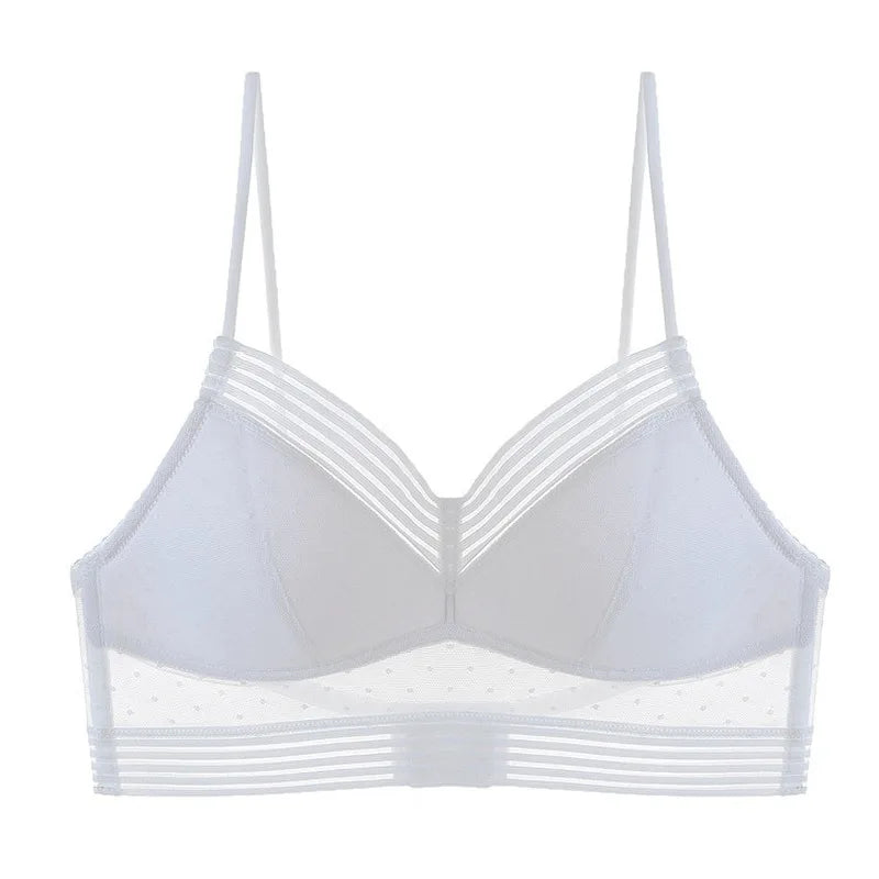 Backless Strapless Bra Push Up Plus Size Women Bralette Wire Free Sexy Lace Thin Dots Mesh Lingerie Worldcup Low Back Underwear