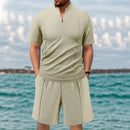 Men's New Waffle Summer Suit 2025 Casual T-shirt + Shorts Suit Men's Tracksuit Solid Color Tracksuit Loose Suit Clothes for Men