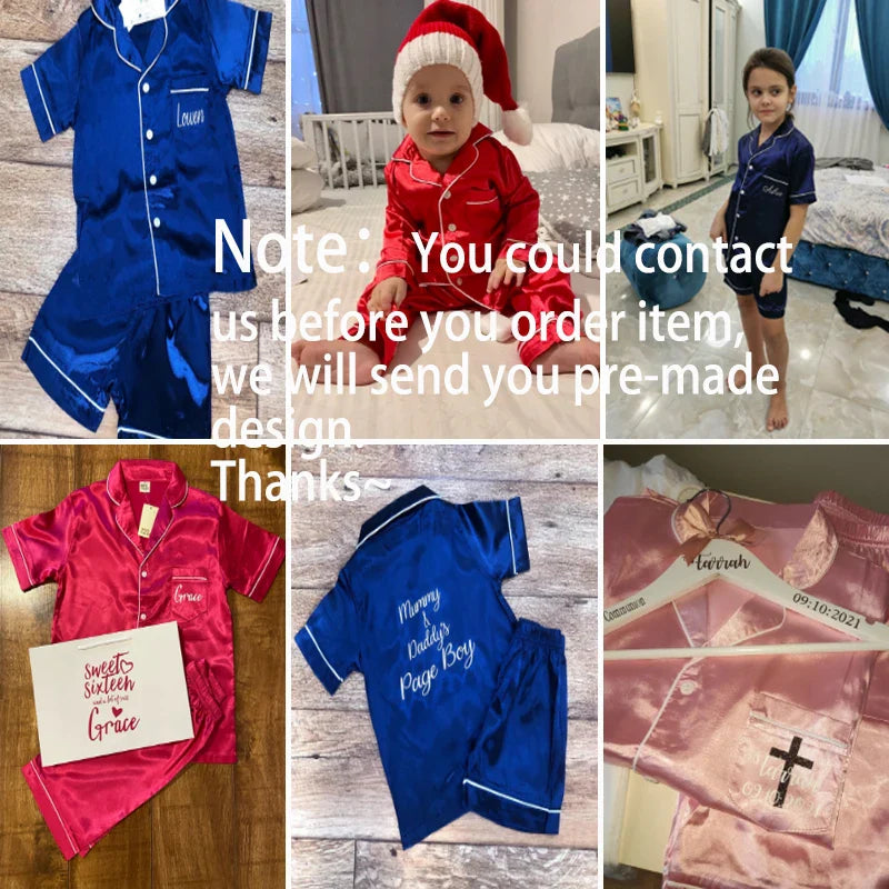 2Pcs Red Satin Pyjamas Kids Sets Boys Girls Solid Silk Children's Pajamas Clothes Toddler Lounge Pjs 2-12T Baby Clothing