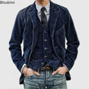 2025 Autumn Winter Men's Coat Jackets Corduroy Casual Suits With Shoulder Pads Fashion Lapel Long-Sleeved Solid Jacket Models