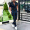 Summer men's fashion trend printed shirt casual suit V-neck short-sleeved trousers comfortable slim high-quality two-piece set