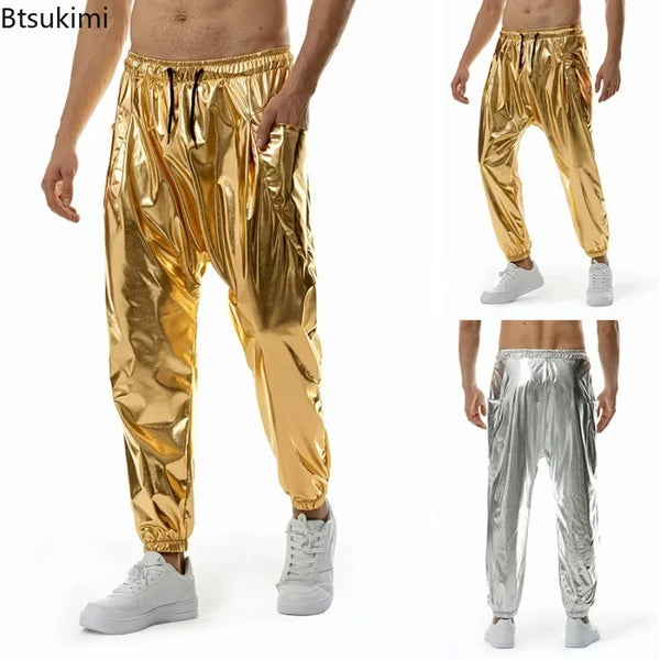 2025 Men's Shiny Metallic Jogger Sweatpants Hip Hop Wet Look Trousers Men Club Party Festival Prom Streetwear Pantalones Hombre