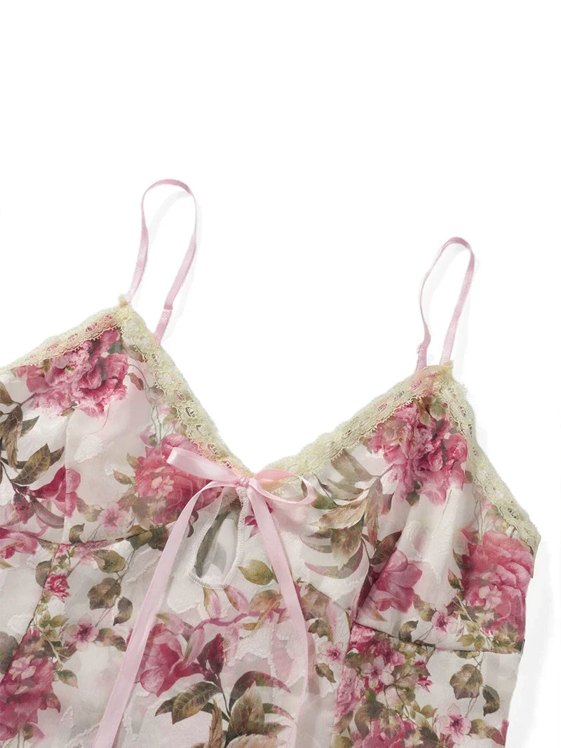 Women Spaghetti Strap Camisoles Floral Print V-Neck Tie-Up Front Sleeveless Sling Tank Tops Slim Fit Vests Crop Tops Y2k Summer