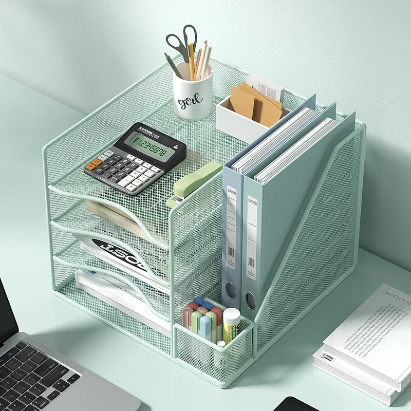 Office desktop file rack metal bookstand Multi-function integrated storage rack Office supplies folder storage box Multi-layer