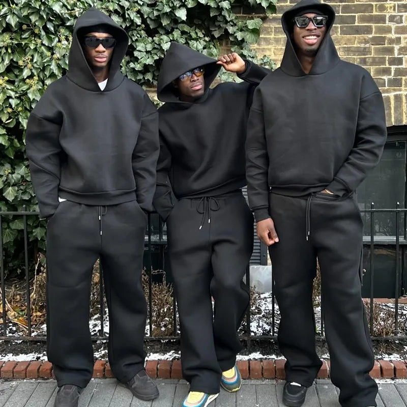 2025 European and American casual simple couple fashion hooded sweatshirt solid color loose sweatshirt sweatpants