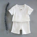 Summer Children's Clothing Set for 0-7Y Boys & Girls Cotton Linen Muslin Suit T-shirt Tops + Shorts 2pcs Baby Loungewear Outfit