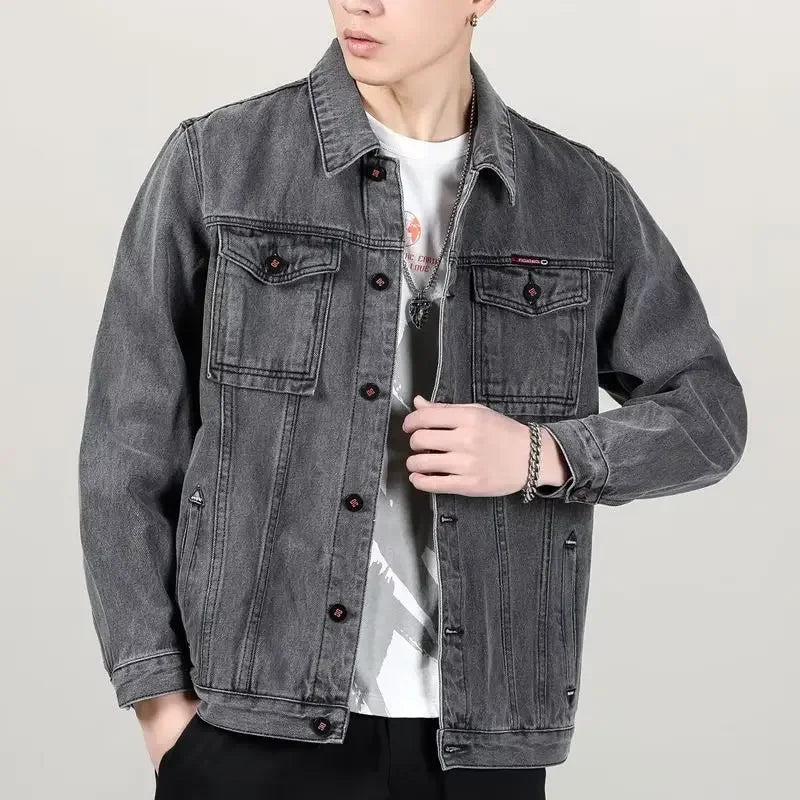Spring Autumn Denim Jacket Men's Casual Workwear New Trendy High-end Feel Men's Jacket Clothing Regular Length