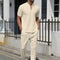 2024 Cross-border AliExpress men's Waffle Men casual fashion stand collar short sleeve pants suit
