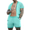 Men's Fashion Set Summer Little Hole Fabric Turn-down Neck Casual Solid Color Suit Male High-Quality Two-Piece Set US Size
