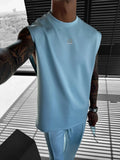 2025 Men's casual sleeveless crewneck suit, summer fashion all-match wide-leg pants trend sports street T-shirt two-piece set