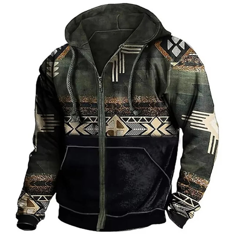 Men's Vintage Y2K Zipper Golf Hoodie 3D Jersey Sweatshirt Ethnic Pullover Fashion Jacket Long Sleeve Casual Clothing