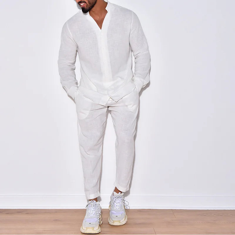 Cross-border European and American sportswear men's cotton autumn leisure suit long-sleeved fashion long-sleeved trousers shirt
