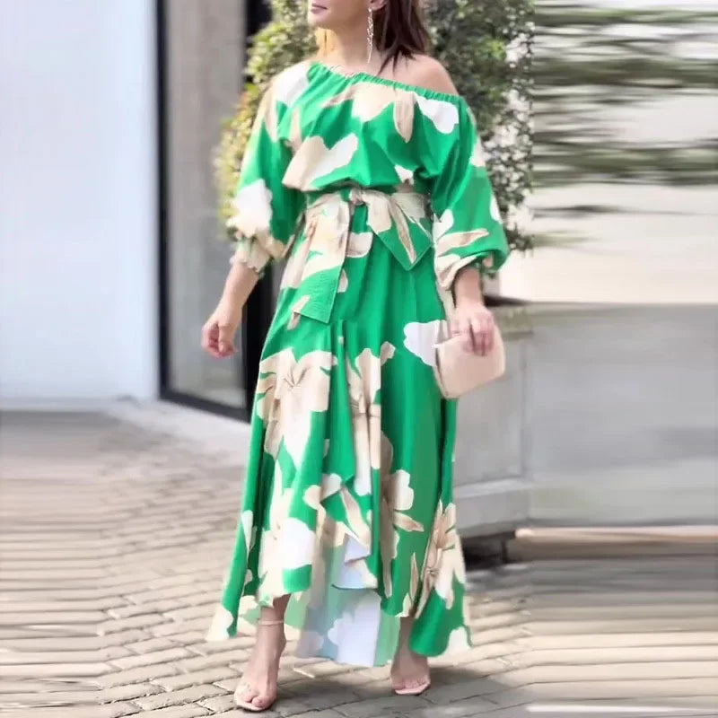 2023 Amazon Women's Fashion Dress Flower Printed Half Sleeve Summer Cross-Border OS050 Style Clothing For Ladies