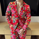 Nostalgia Style Suit 2-Piece, Men's Fashion Casual Suit Jacket & Trousers, Red & Black Available Blazer +Pants M-5XL
