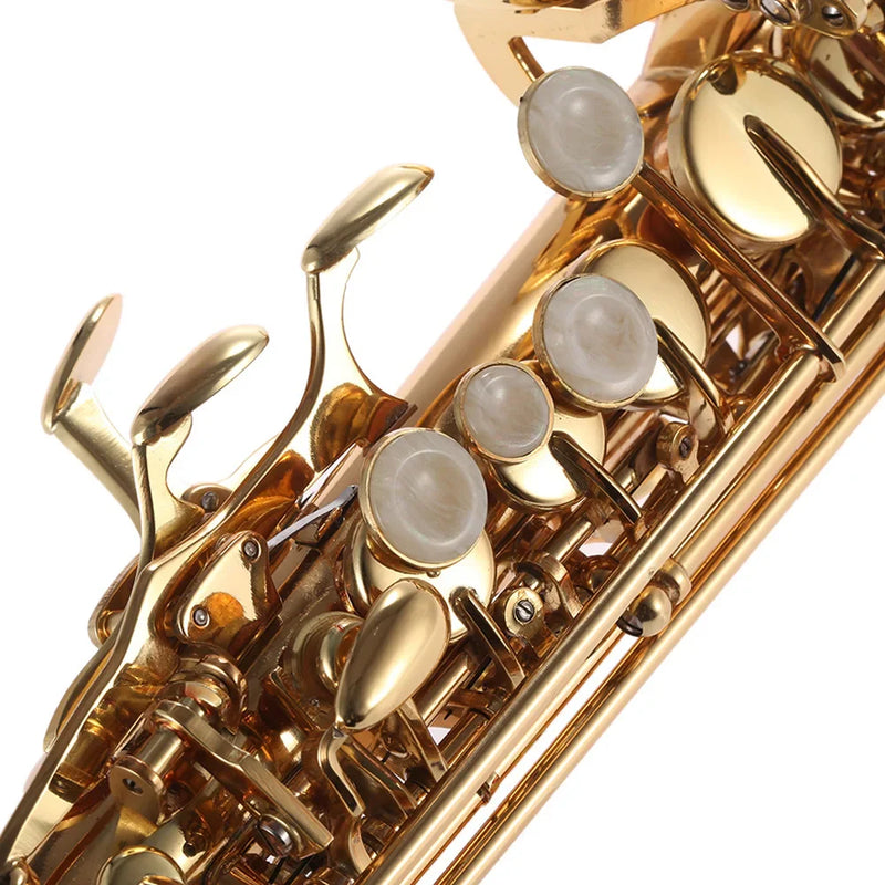 Brass Straight Soprano Sax Saxophone Bb B Flat Woodwind Instrument Natural Shell Key Carve Pattern with Carrying Case Gloves