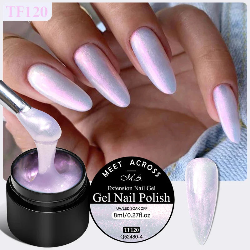 MEET ACROSS 8ml Aurora Extension Nail Gel Polish Glitter Sparkling Nail Art Semi Permanent Building Gel For Nails Manicure