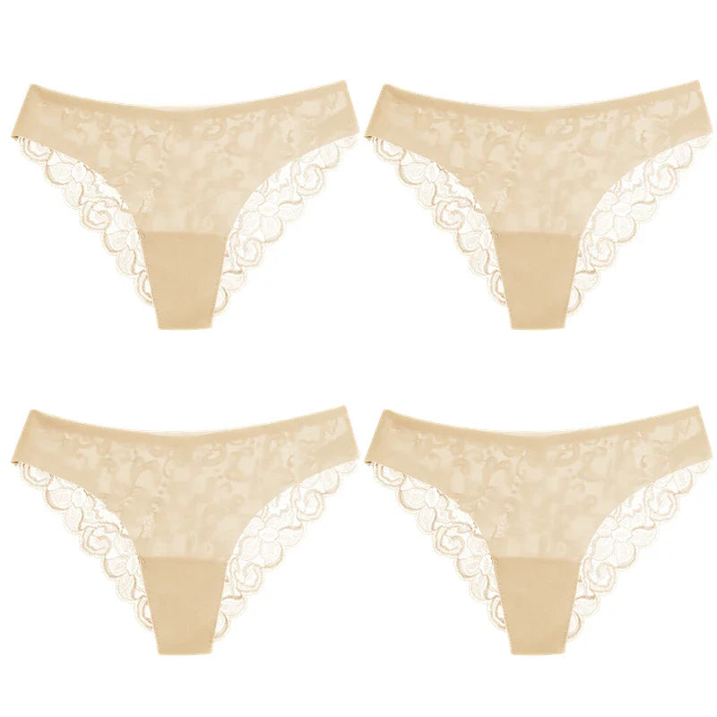 TrowBridge 4PCS Women's Panties Sweet Lace Underwear Sexy Lingerie Soft Silk Satin Female Briefs Hollow Out Mesh Cozy Underpants