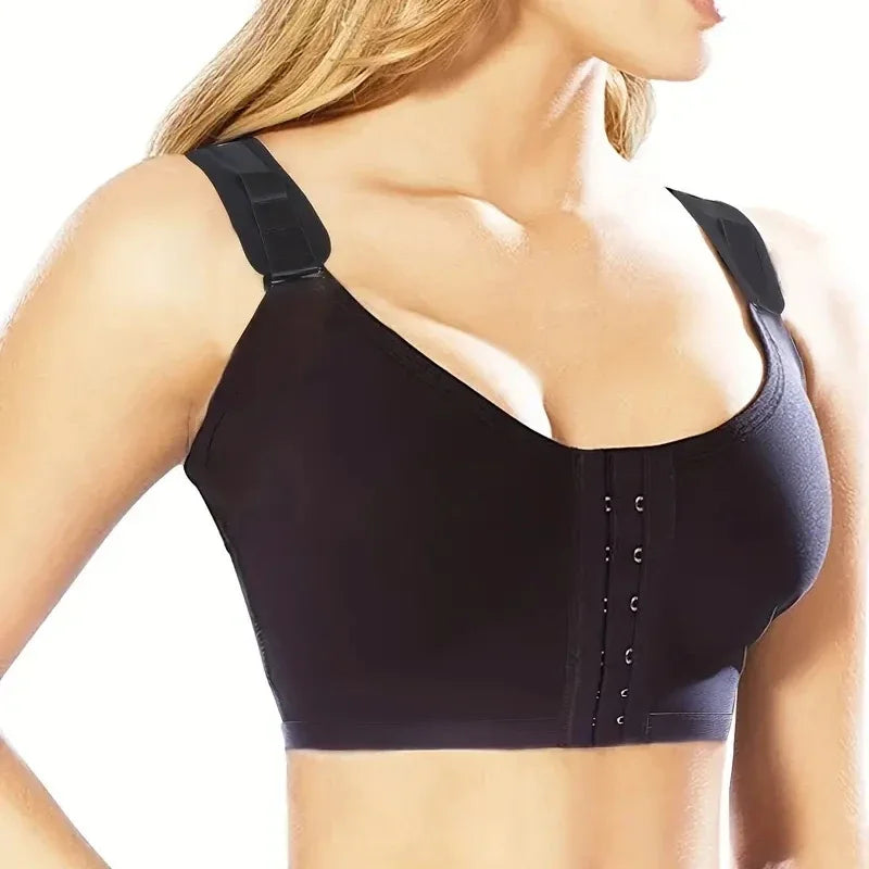 BurVogue Front Buckle Sports Bras Breathable Push Up Adjustable Wide Strap Post-Surgical Support Bra Solid Padded Stretch Vest