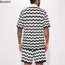 2025 Men's Summer Casual Suit Trend Streetwear Contrast Color Design Knitted Polo Shirt Sport Shorts Men Holiday Two-piece Sets