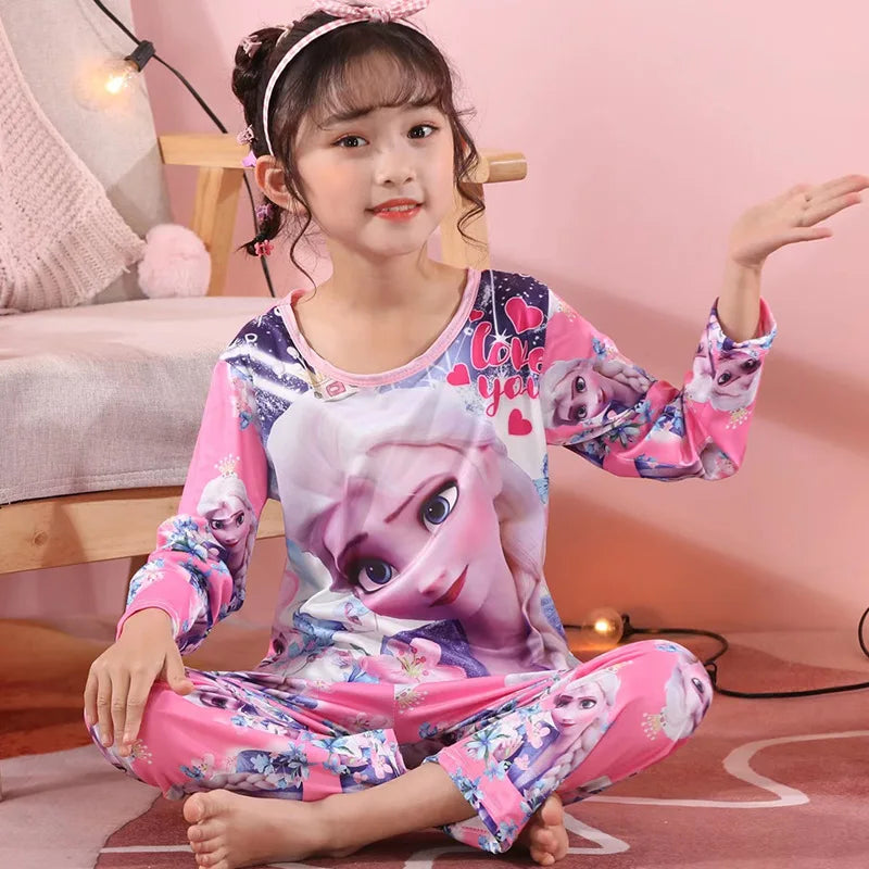New Girls Unicorn Milk Silk Pajamas Summer Long Sleeve Children's Clothing Sleepwear Pyjamas Sets For Kids