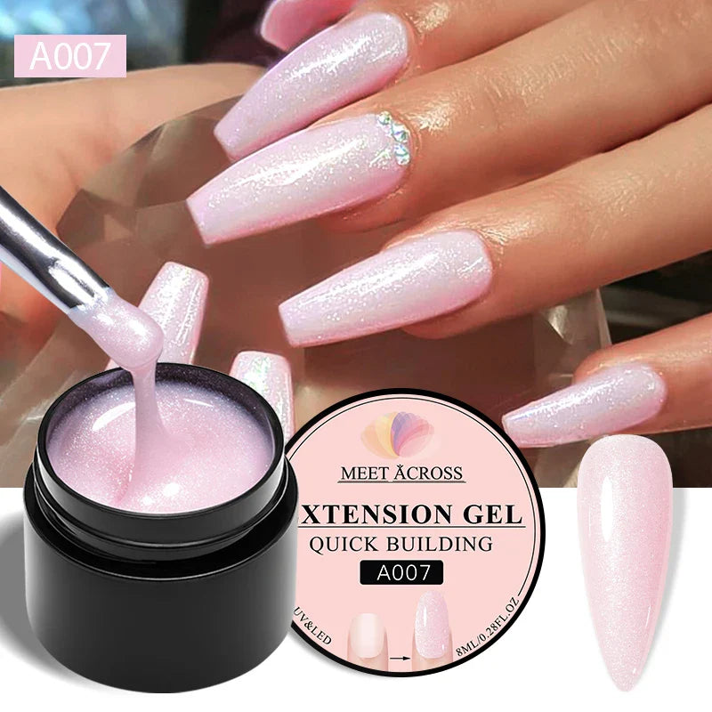 MEET ACROSS 8ml Aurora Extension Nail Gel Polish Glitter Sparkling Nail Art Semi Permanent Building Gel For Nails Manicure
