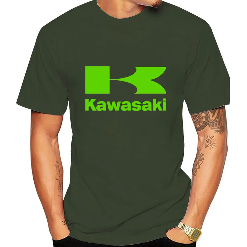 Kawasaki Logo Motorcycle Men Summer T-shirt 100% Cotton Women Tee Shirts 2024 New Fashion Short Sleeve Sport Male Clothing Tops