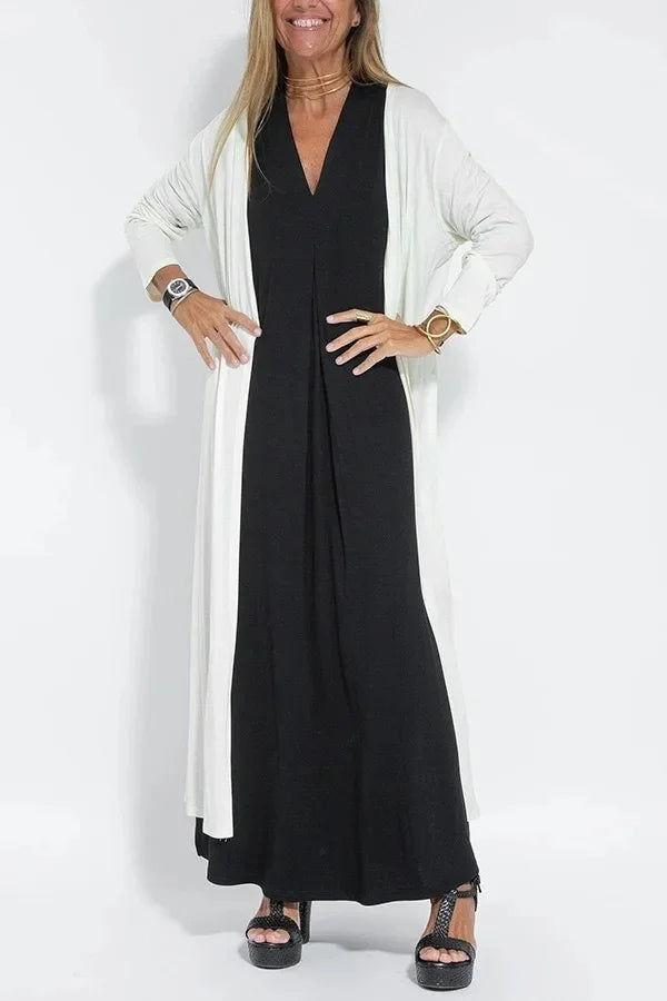 2023 New Solid Color V-Neck Pullover Dress Cardigan Jacket Women's Fashion Cross-Border Amazon Independent Site Clothing