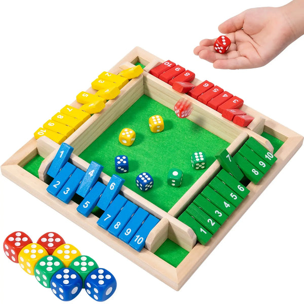 4-Player Wooden Dice Game - A Traditional Math Decision-Making Game Perfect for Parties and Family Interaction