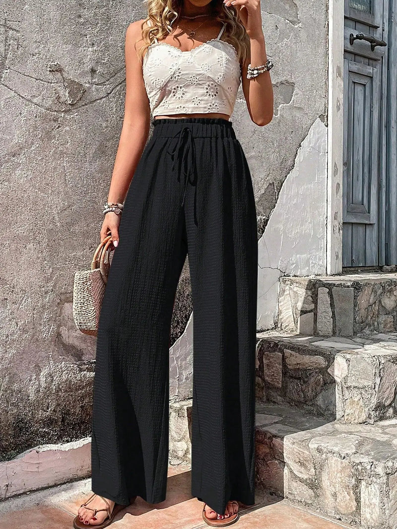 Women High Elastic Waist Wide Leg Pants Summer Casual Female Sand Beachwear Full Loose Trousers YLX-333