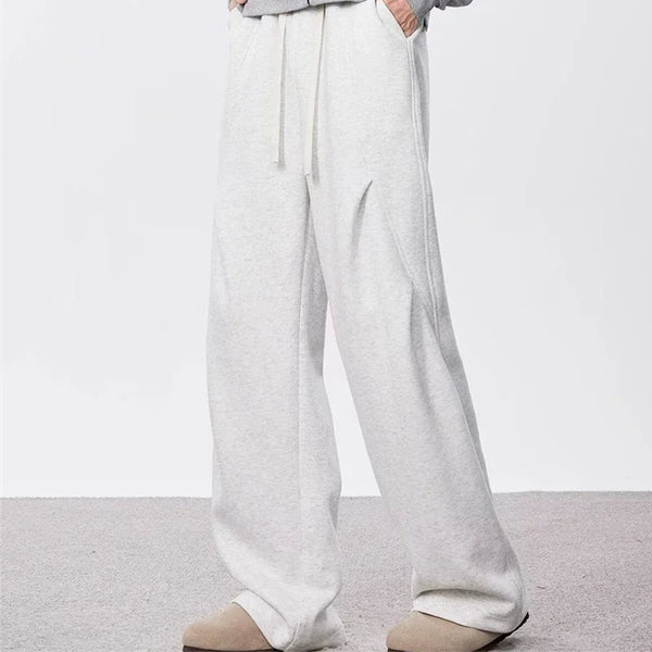 New Korean Fashion Pleated Wide-leg Sweatpants For Men Hip Hop Solid Color Baggy Pants Y2K Streetwear Gray Straight Trousers