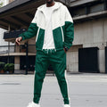 2025 Men's new fashion trend hooded zipper double pocket patchwork color jacket Business casual sports suit