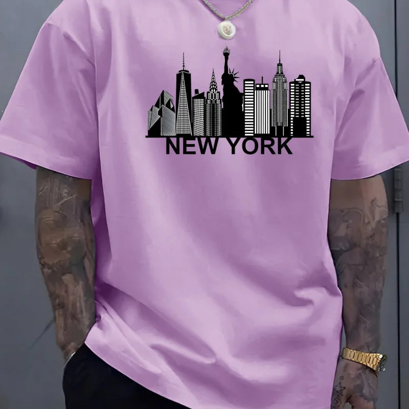 Men's Suit New York PrintingTT-shirt Casual Fashion All-Matching round Neck Half Sleeve