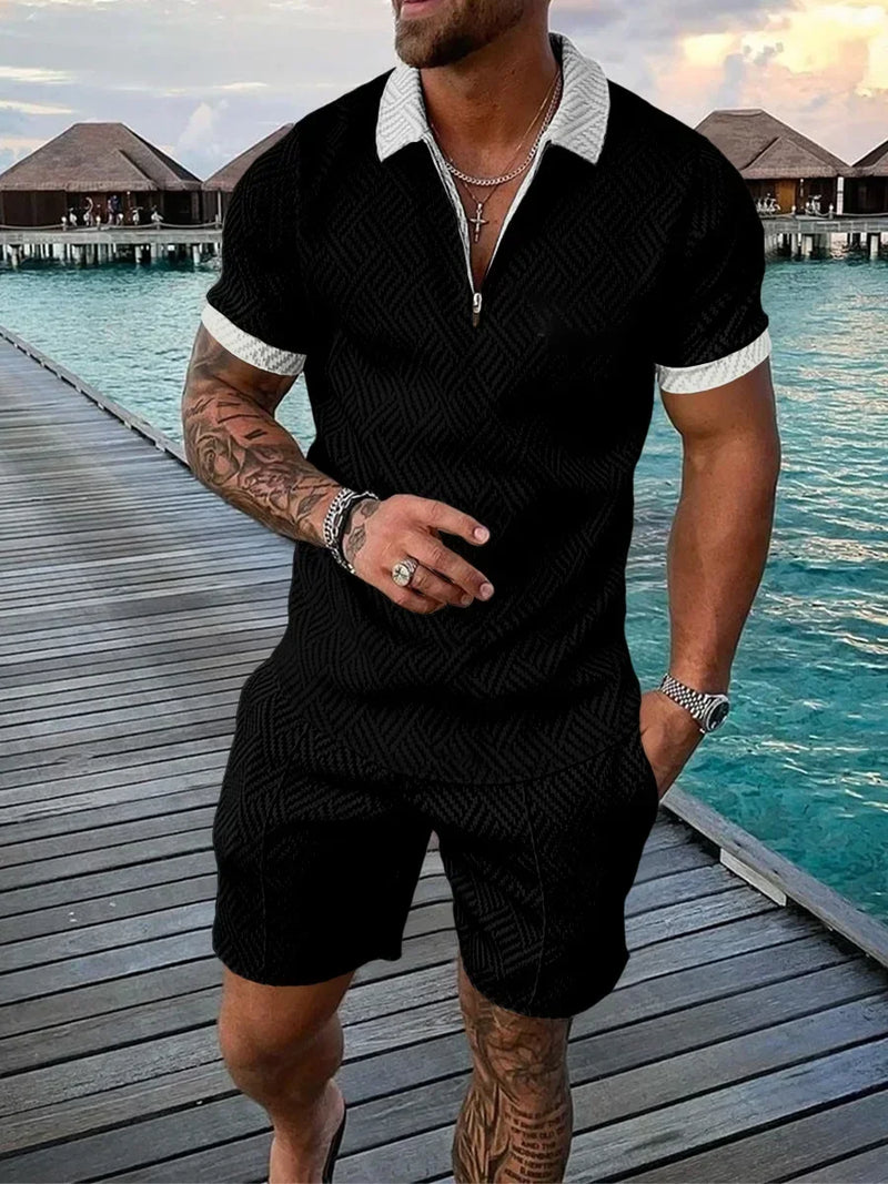 2025 Trend Men Streetwear Fashion Half Zip Polo Shirts+shorts 2 PCS Sets Men's 3D Digital Print Casual Suit New Male Tracksuits