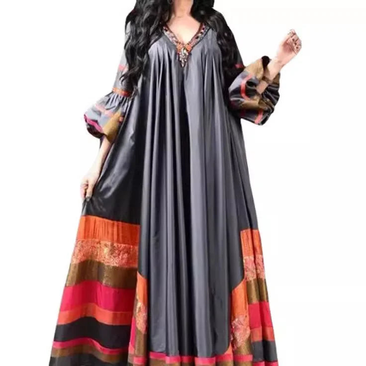 New Cross-Border Women's Clothing Amazon Digital Printing Loose-Fit Dress Middle East Long Kaftan In-Stock