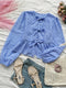 Round Neck Bow Decoration Casual Holiday Long Sleeve Shirt Women's Cute Bow Pom Pom Spring Spring Long Sleeve Top