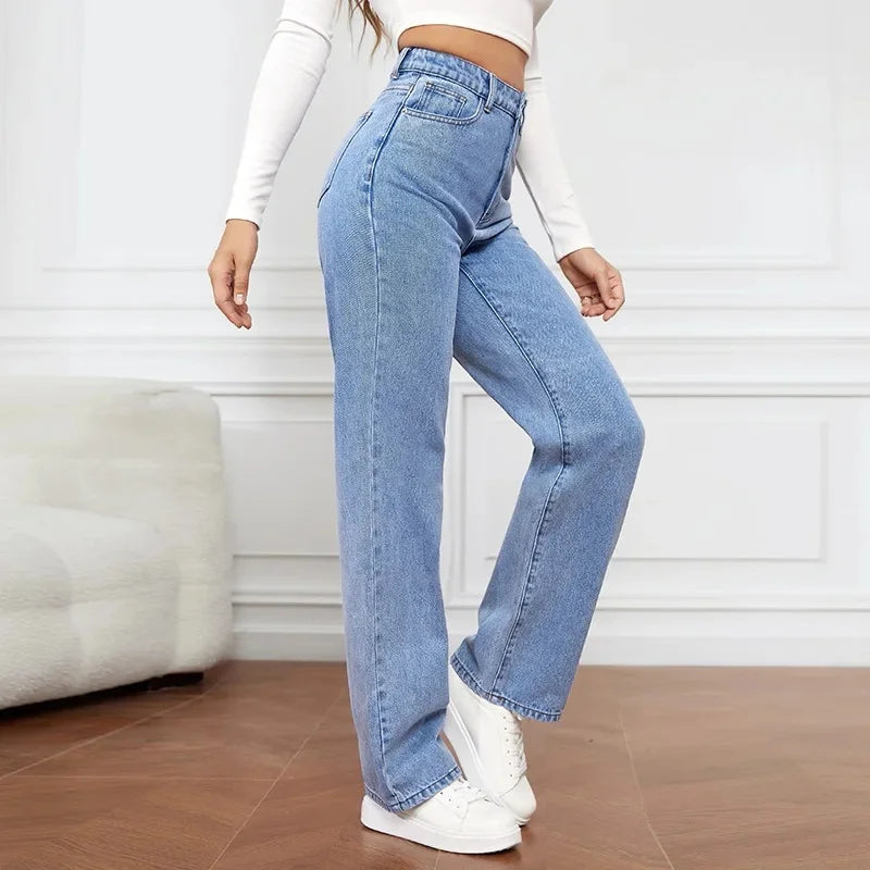 2024 New Cross-Border European American High-Waisted Straight-Leg Denim Jeans For Women Amazon Long Style NK331