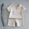 Summer Children's Clothing Set for 0-7Y Boys & Girls Cotton Linen Muslin Suit T-shirt Tops + Shorts 2pcs Baby Loungewear Outfit