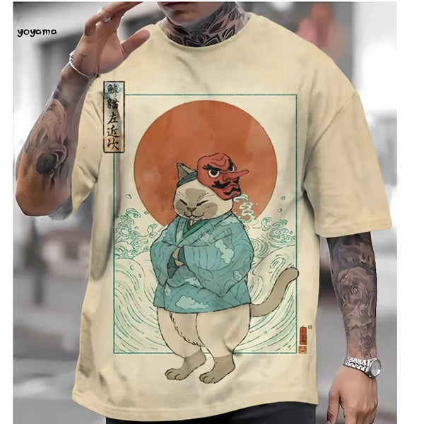 Japanese Style Men's Short-Sleeved T-Shirt Shirt Ukiyo-E Printed 3D T-Shirt Casual Tops Oversized Summer Men's Fashion Clothing